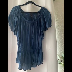 Woven blue color blouse / top ruffled detail